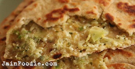 Jain Cabbage And Peas Paratha